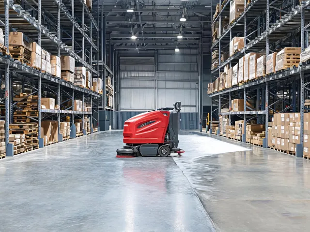 Warehouse cleaning route with scrubber dryer