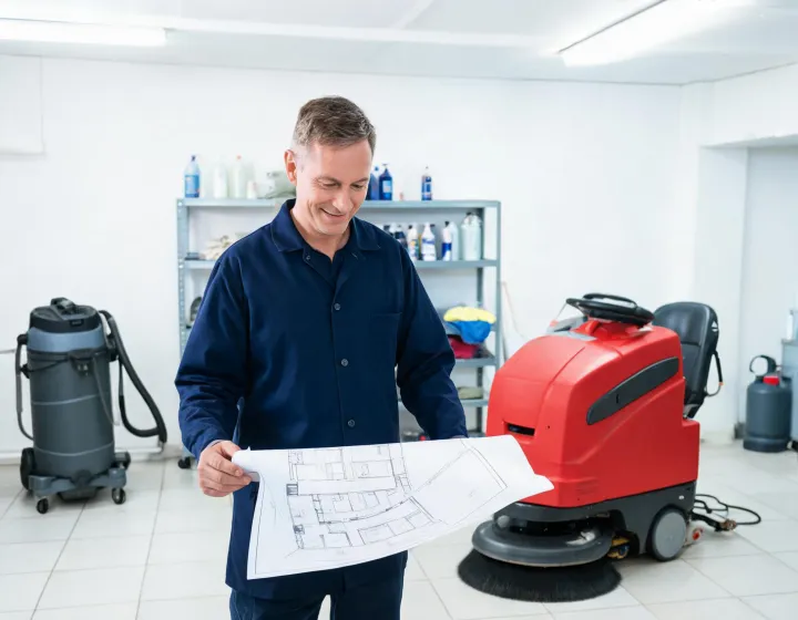 Service advisor reviewing Numatic scrubber route plan